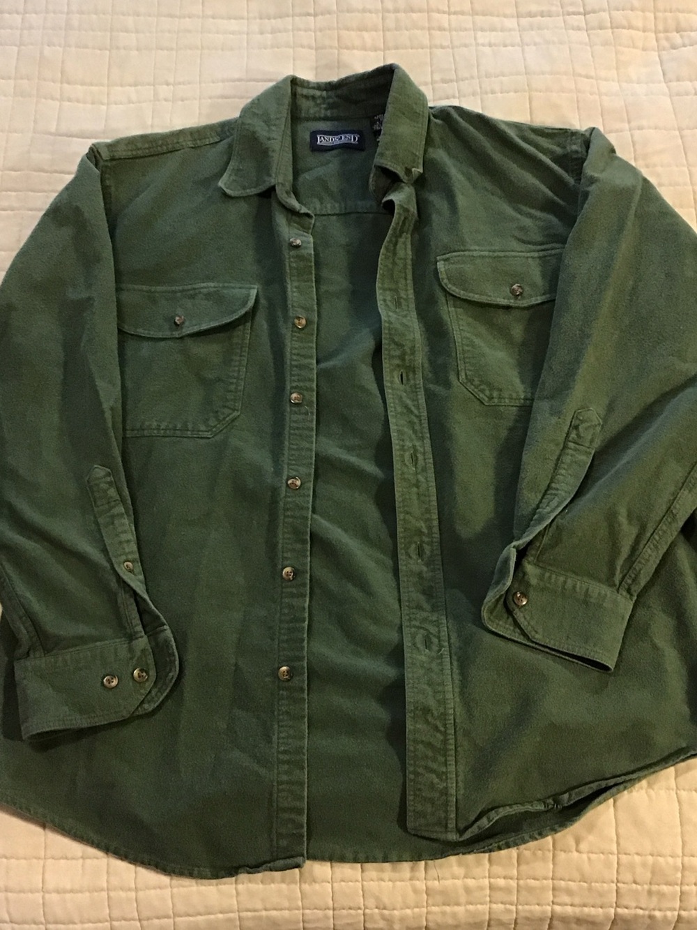 Lands' End Men's Olive Green Button-Front Shirt